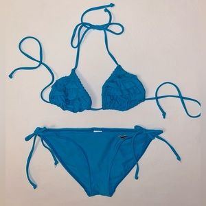 HOLLISTER teal blue 2 piece ruffle bikini
